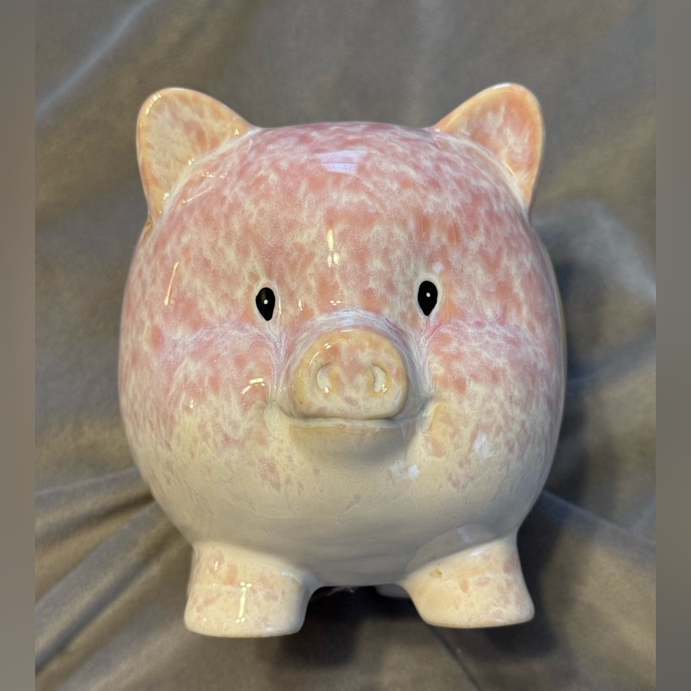 Pink and white Ceramic Collectible Piggy Bank b + B Spa Day used